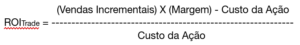 (Vendas Incrementais) X (Margem) - Custo da Ação
ROITrade = -------------------------------------------------------------
Custo da Ação